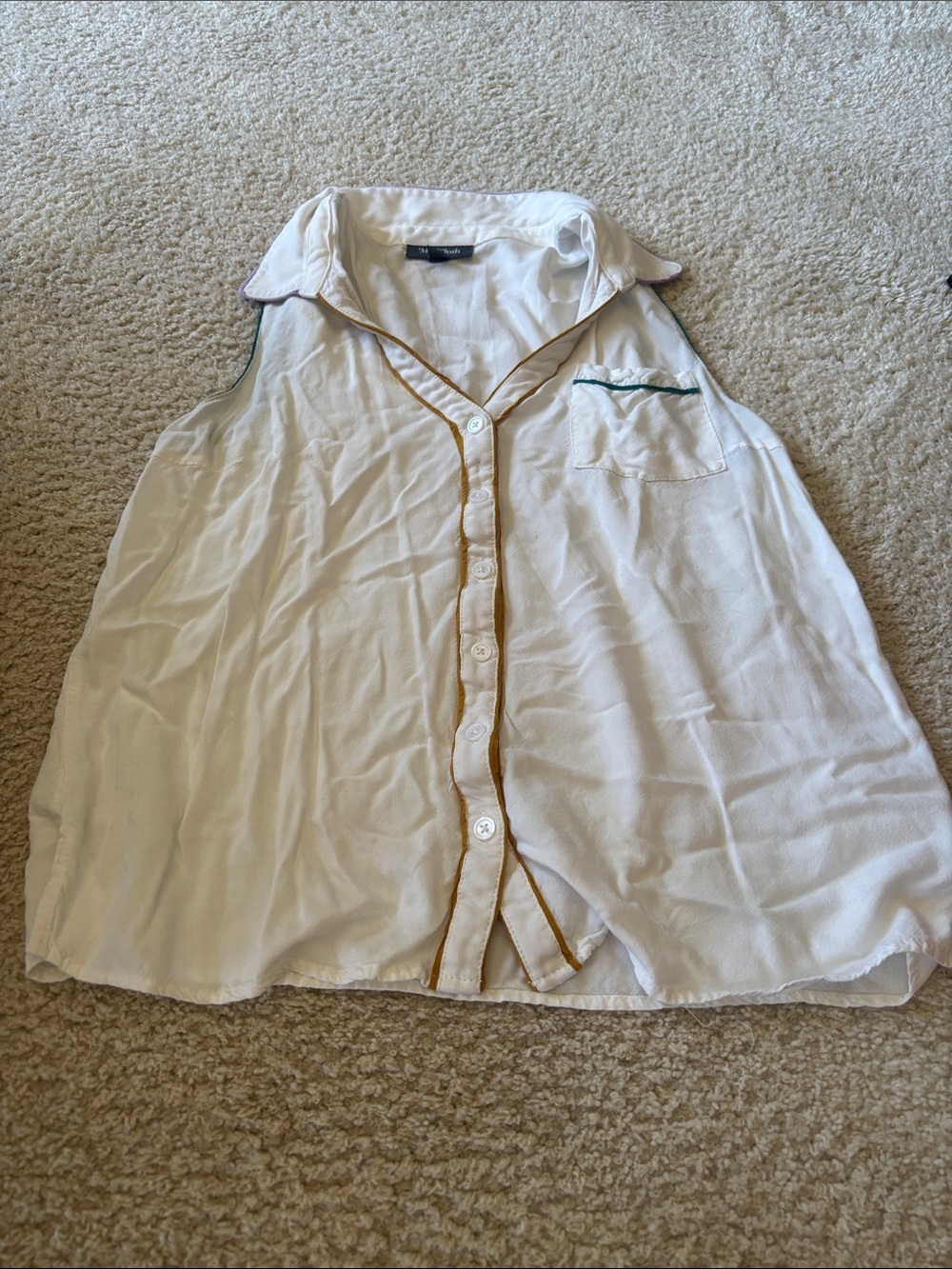 ModCloth Cream Button-Up Top with Navy Label